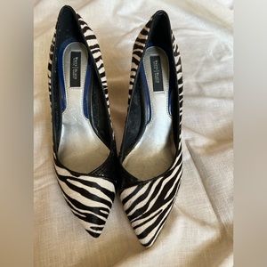 White House Black Market Ladies Stiletto Heels. Zebra Print Calf Hair. Size 8.5
